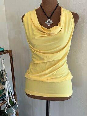 Vintage Y2K Yellow Halter Cowl Neck Tank Top or Micro Dress by Body Central
